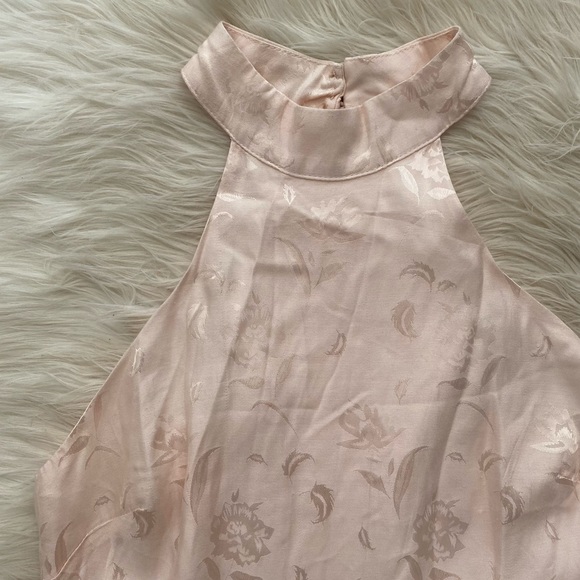 Lulus Light Pale Pink Halter Neck Sleeveless Leg Slit Satin Jacquard Maxi Dress - Picture 5 of 16